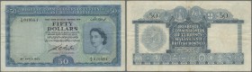 Malaya & British Borneo: 50 Dollars 1953 P. 4a, used with folds and creases, no holes, one 1cm tear at upper border, still strongness in paper, nice c...
