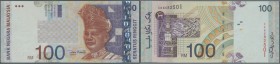Malaysia: 100 Ringgit ND(1996-2001) P. 44 with error print of the portrait color, light folds in paper, condition: XF.