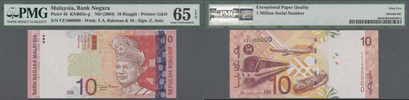Malaysia: 10 Ringgit ND(2004) P. 46 with interesting serial number #FZ1000000 in...