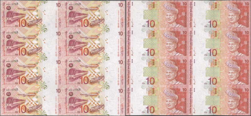Malaysia: uncut sheet of 8 pcs 10 Ringgit ND(1997) P. 42 in condition: UNC. (8 p...