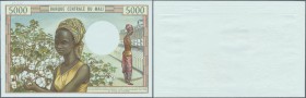 Mali: back side proof print of 5000 Francs ND(1972-84) P. 14p, on light blue paper without watermark, in condition: UNC.