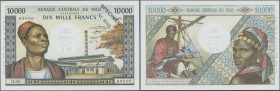 Mali: 10.000 Francs ND(1970-84) Specimen P. 15s, light center fold and dints in paper, perforation Specimen, crisp paper and bright colors, condition:...