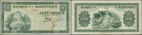 Martinique: 100 Francs 1942 P. 19a, used with some folds, 2 pinholes, minor damage at lower left corner, no tears, still strong paper and nice colors,...