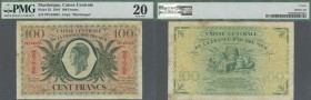 Martinique: Caisse Centrale de la France d'Outre-Mer 100 Francs 1944, P.25, stained paper bwith several folds and creases, PMG graded 20 Very Fine