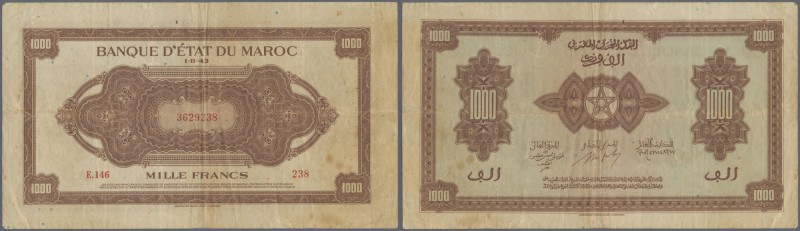 Morocco: set of 2 notes 1000 Francs 1943 P. 28, both in similar condition with f...
