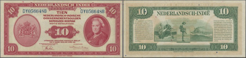 Netherlands Indies: 10 Gulden L.1943, P.114, lightly toned paper and a few tiny ...