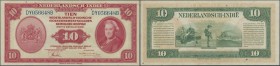 Netherlands Indies: 10 Gulden L.1943, P.114, lightly toned paper and a few tiny spots at upper margin on back. Condition: VF+