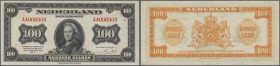 Netherlands: 100 Gulden 1943 P. 69a, only a very very light center fold, light handling in paper but no strong folds, no holes or tears, crisp origina...