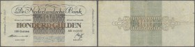 Netherlands: 100 Gulden 1945 P. 79, 3 vertical and one horizontal fold, some creases in paper, tiny border tears at upper and left border, small cente...