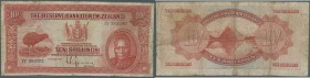 New Zealand: 10 Shillings ND P. 154, used with several folds and creases, stain in paper, softness in paper, no holes, minor border tears, no repairs,...