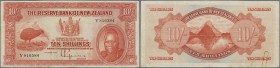 New Zealand: 10 Shillings 1934 P. 154, used with folds and creases, upper border trimmed, no holes, still nice colors, condition: F.