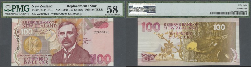 New Zealand: 100 Dollars ND(1992) Replacement with very low Serial Number ZZ 000...