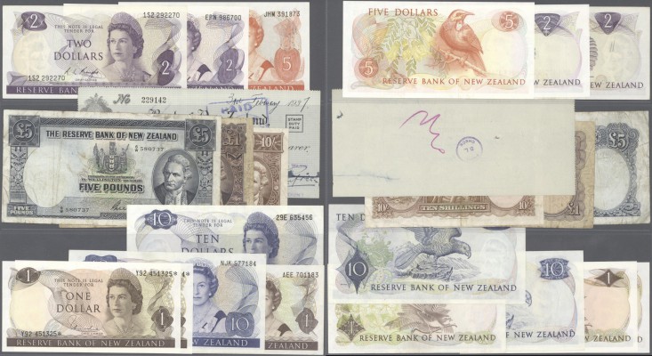 New Zealand: large set of 42 banknotes from New Zealand containing 10 Shillings,...