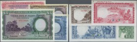 Nigeria: Set with 4 color trial Specimen 5, 10 Shillings, 1 and 5 Pounds 1958, P.2cts, 3cts, 4cts, 5cts, all with traces of glue at upper margin, othe...