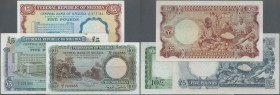 Nigeria: Set with 3 Banknotes 10 Shillings 1958 P.3 (XF), 5 Pounds ND(1967) P.9 (VF) and 5 Pounds ND(1968) P.13a (XF) (3 pcs.)