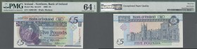Northern Ireland: 5 Pounds 1990 P. 70a with very low serial #A000168 in condition: 64 Choice UNC EPQ.