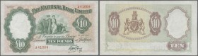 Northern Ireland: 10 Pounds 1959 P. 160b, The National Bank Limited, light folds, seems pressed but still very bright colors, no holes or tears, condi...
