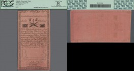 Poland: 100 Zlotych 1794, P.A5, highly rare note in excellent condition, previously mounted on back, PCGS graded 50 About New