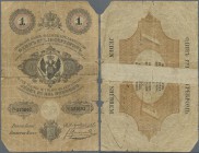 Poland: 1 Ruble Srebrem 1857, P.A44, rare note in well worn condition, several border tears, missing edge piece at upper right, taped on back. Conditi...