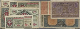 Poland: State Loan Bank of Poland 1917 Signature Title ”Zarząd jenerał-gubernatorstwa ...” Issue, set with 7 Banknotes 1/2, 1, 2 x 2, 20, 50 and 100 M...