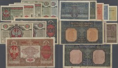 Poland: State Loan Bank of Poland 1917 Signature Title ”Zarząd Generał-Gubernatorstwa ...” Issue, set with 9 Banknotes 1/2, 1, 2, 2 x 5, 10, 20, 100 a...