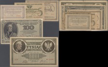 Poland: Lot with 17 Banknotes of the 1919 Republic issue, comprising 2 x 100 Marek Polskich with watermark honeycombs brownish paper with engravers' n...