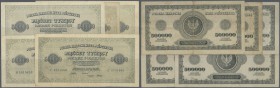 Poland: Set with 5 Banknotes 500.000 Marek Polskich 1923 P.36 with different types of serial letters ”H”, ”C”, ”AP”, ”Serja AM” and ”Serja AT” in F- t...