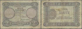 Poland: 2 Zlote 1925, P.47a, rare note in almost well worn condition with many folds and some small border tears. Condition: F-