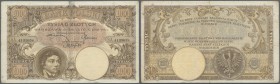 Poland: 1000 Zlotych 1919, P.59, vertical and horizontal fold at center, lightly stained paper and tiny hole at center. Condition: F