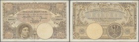Poland: 1000 Zlotych 1919, P.59a, vertically folded and lightly stained paper. Condition: VF