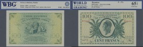 Réunion: 100 Francs 1941 (31.12.1945), P.37c in perfect condition, WBG graded 65 UNC Gem TOP