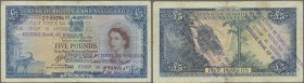 Rhodesia & Nyasaland: interesting note of 5 Pounds 1961 P. 22b double stamped ”Demonetized in Terms of Rhodesia Government Notice No. 96 of 1963, This...