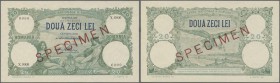 Romania: 20 Lei 1939 Specimen P. 41, rare note with zero serial numbers, red specimen overprint, very light folds at lower right and upper left corner...