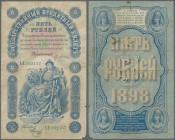 Russia: 5 Rubles 1898 with signature Pleske & Metz, P.3a with slightly stained paper, tiny tears and small missing parts along the borders and pinhole...