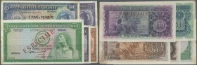 Saint Thomas & Prince: set of 5 Specimen notes from 20 to 1000 Escudos 1956/1958 & 1964, the 20 with rounded corner at lower right but unfolded (VF+ t...