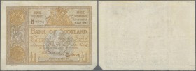 Scotland: 1 Pound Bank of Scotland 1916 with signature McDonald, P.81c, very nice looking note with bright colors and strong paper, annotations on fro...