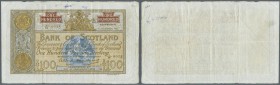 Scotland: 100 Pounds 1962 P. 95e, Bank of Scotland, several vertical folds, one horizontal fold, small pen writings at upper border and on back, 2 pin...