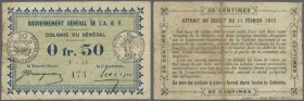 Senegal: 0,50 Franc L.1917 Gouvernement Général de l'Afrique Occidentale Française, P.1b, toned paper with several folds and creases, some folds, smal...