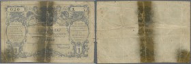 Serbia: 1 Dinar 1876, P.1 in well worn condition, torn in two halfes and taped, traces of tape at lower left corner, several folds and small tears alo...