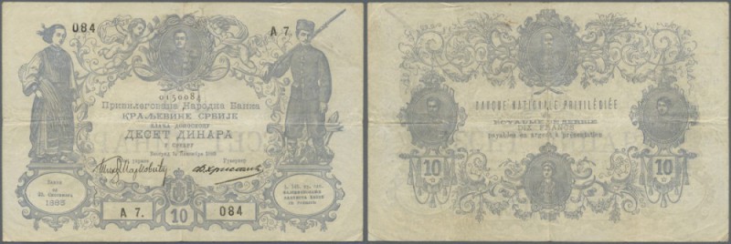 Serbia: 10 Dinara 1885, P.6, nice used condition with vertical and horizontal be...