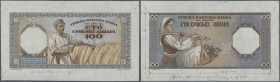 Serbia: Front and backside proof for a not issued 100-Dinara-note ND(1943), P.NL in excellent condition, just a soft vertical bend at center and tiny ...