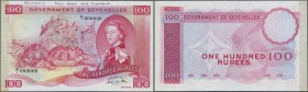 Seychelles: 100 Rupees 1975 SPECIMEN proof with serial number A/I 000000, perforation ”Specimen” at center, P.18s, previously mounted with traces of g...
