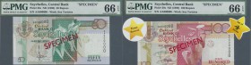 Seychelles: set of 4 Specimen notes conatining 10 Rupees ND(1998-2010) P. 36s PMG 66 GEM UNC EPQ, 25 Rupees ND(1998) P. 37s PMG 65 EPQ, 50 Rupees ND(1...