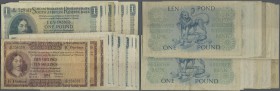 South Africa: set of 23 notes containing 10 Shillings 1956 (F-), 10 Shillings 1955 (F-) P. 91d, 4x 1 Pound 1951, 1 Pound 1952, 4x 1 Pound 1953, 1 Poun...