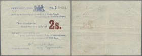 South Africa: Siege of Mafeking, 2 Shillings 1900 P. S652, light folds and pinholes in paper, no tears, still crispness in paper, not washed or presse...