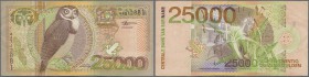 Suriname: 25.000 Gulden 2000 ”Owl Note” P. 154, key note of the series in used condition with light folds but without holes or tears, condition: VF-....