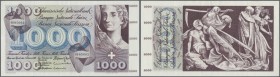 Switzerland: 1000 Franken 1974 P. 52m, three light vertical, one horizontal fold, no holes or tears, crisp original paper and colors, condition: VF+ t...