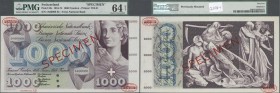 Switzerland: 1000 Franken 1954-74 SPECIMEN, P.52s, previously mounted and a few minor spots, PMG graded 64 Choice Uncirculated NET