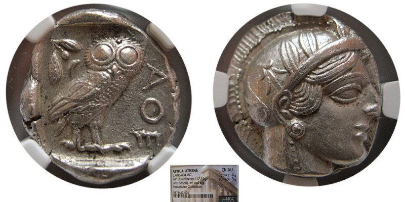ATTICA, Athens. 440-404 BC. Silver Tetradrachm (17.16 gm; 22 mm). NGC Choice AU ...
