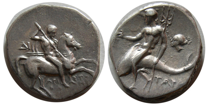 CALABRIA, Tarentum. Ca. 280-228 BC. AR Nomos (6.48 gm; 19 mm). Aristokle, magist...